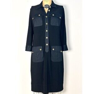 Lauren Ralph Lauren Safari Shirt Dress Black Utility Pocket Gold Buttons Size 10